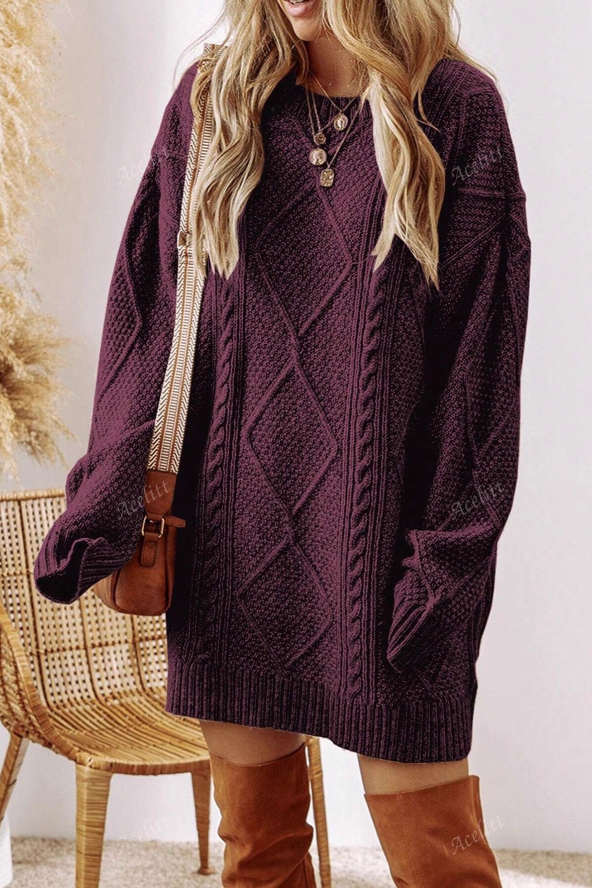 Vintage Textured Knit Midi Sweater image 1