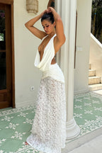 3D Floral Ruched Backless Maxi Dress image 3