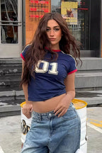 Sporty Color Block Number Print Slim T-shirt image 1