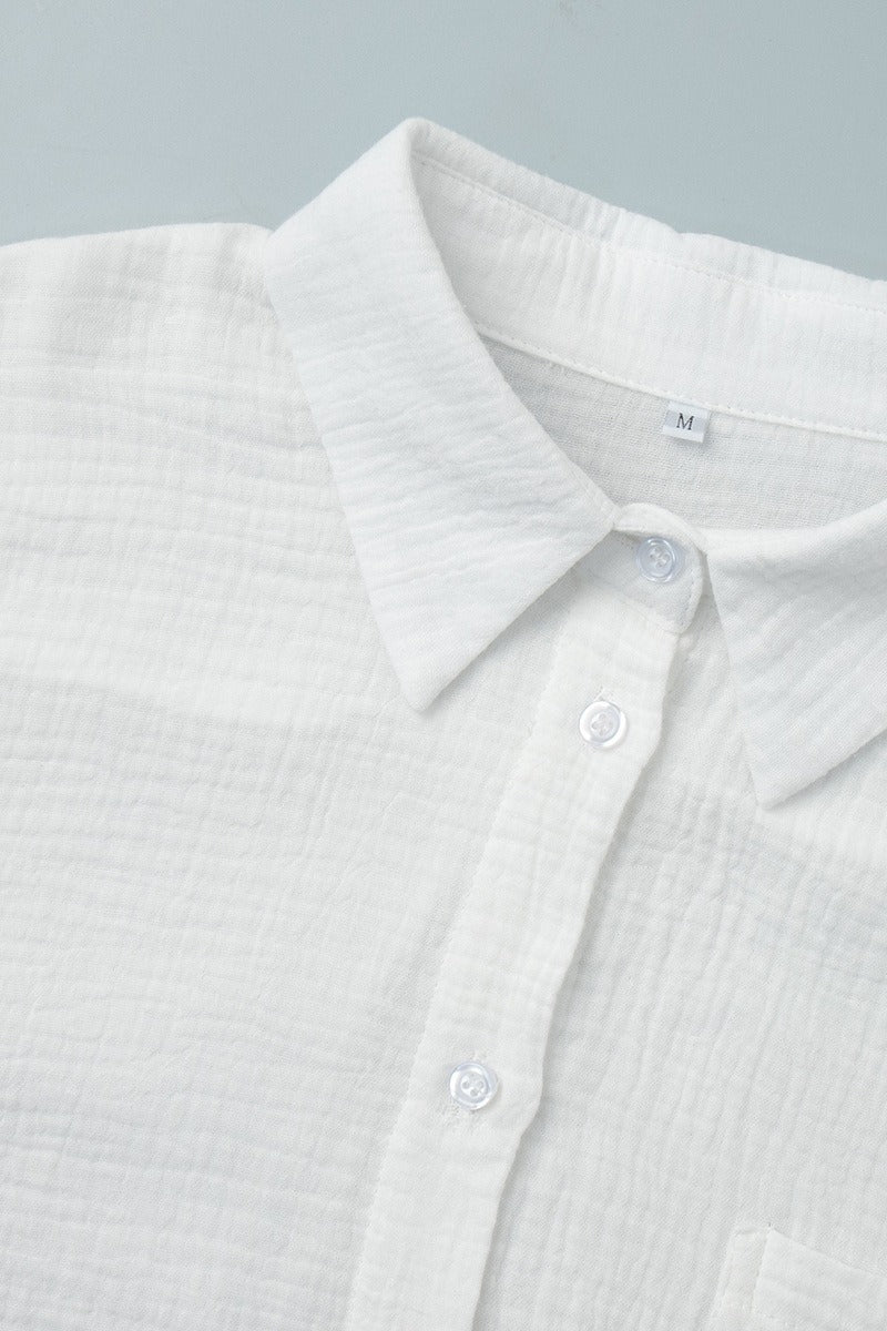Solid Cotton Wrinkled Shirt Pants Two Piece Set image 6