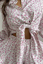 Floral Long Sleeve Lapel Ruffle Shorts Two Piece Set image 4