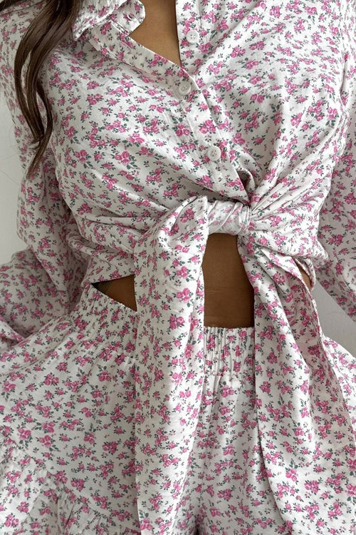 Floral Long Sleeve Lapel Ruffle Shorts Two Piece Set image 4