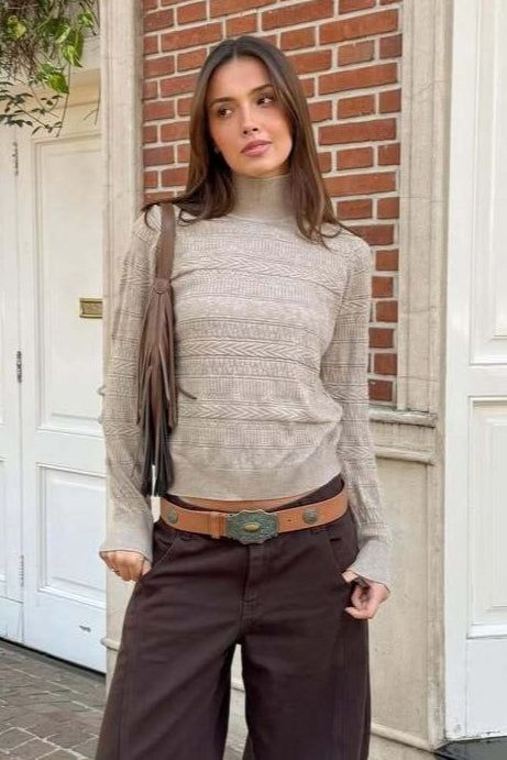 Cable Knit Round Neck Knit Top image 5