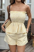 Casual Minimalist stripe Tube Ruffle Shorts Two Piece Set image 1