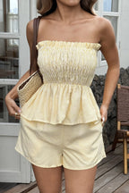 Casual Minimalist stripe Tube Ruffle Shorts Two Piece Set image 1