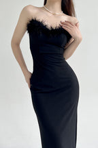 Strapless V-Neck Feathered Mermaid Party Dress image 5