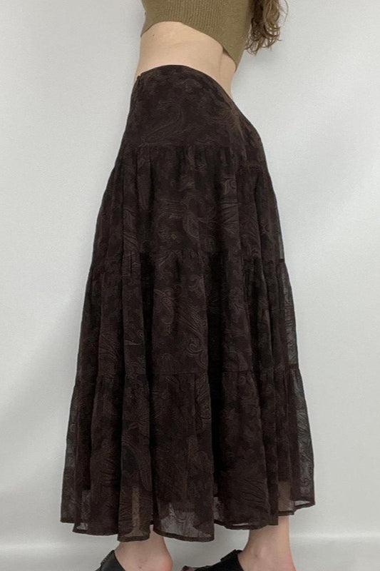 Brown Mesh A-Line Maxi Skirt image 3
