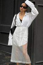 White High-Waist Split Maxi Skirt image 3