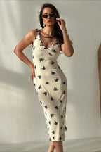 V-Neck Bow-Detail Spaghetti Strap Fitted Bodycon Maxi Dress image 2