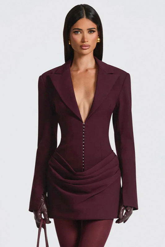 Solid Tailored Deep V Neck Slim Waist Mini Dress image 2