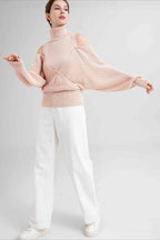 High Neck Off-Shoulder Double Layer Knit Sweater image 5