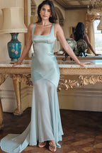 Elegant Flowy Satin Chiffon Patchwork Cami Bodycon Maxi Dress image 2