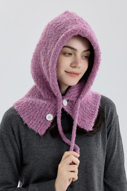 Solid Color Button-Down Balaclava One-Piece Knitted Warm Hat image 6