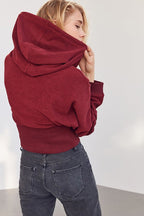 Cropped Hooded Waist Cinched Crop Top Slouchy Loose Hoodie image 3