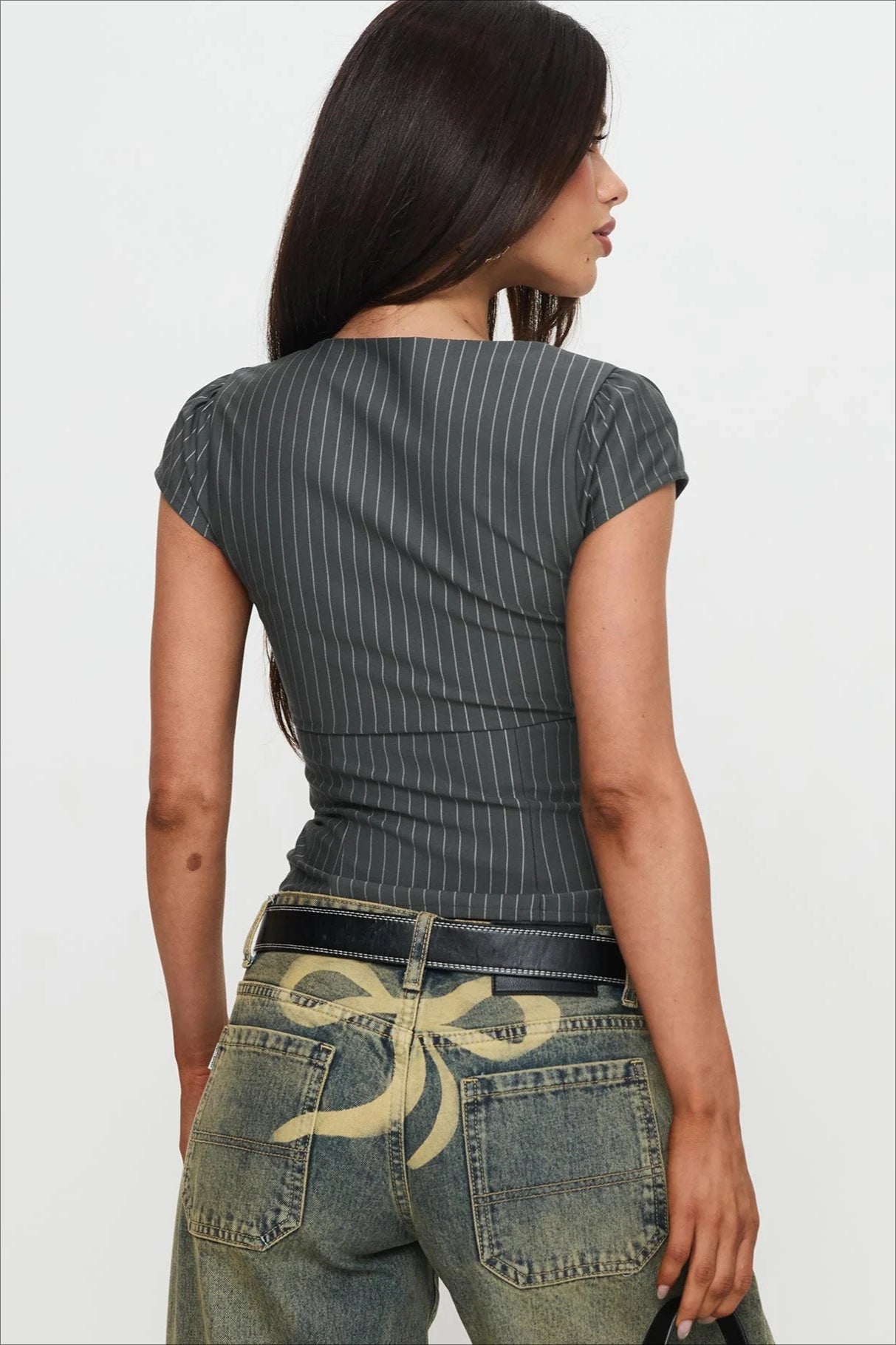 Vintage Square Neck Double Zip Stripe Blouse image 5