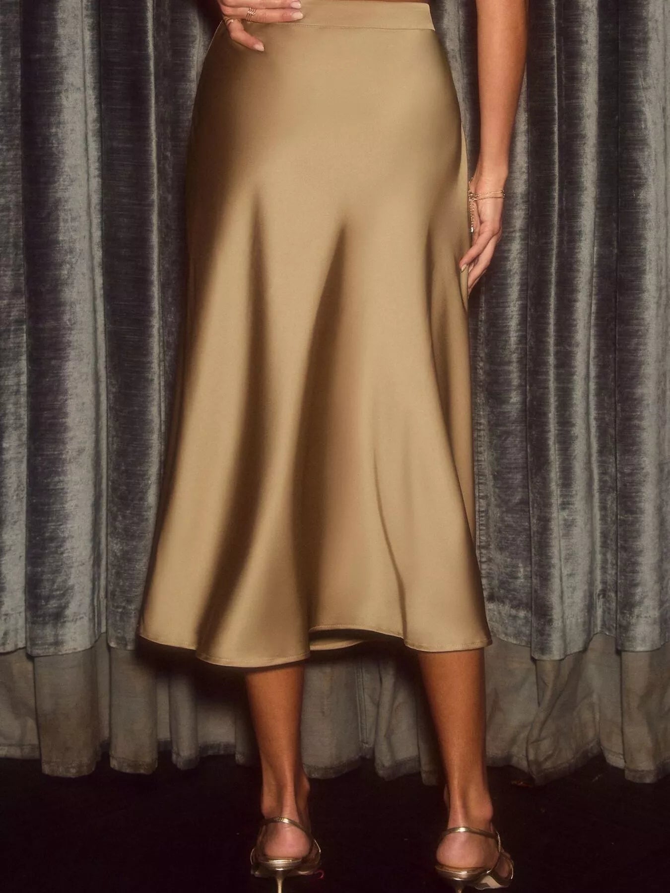 Eden Satin Skirt detail view styled for Avrienne