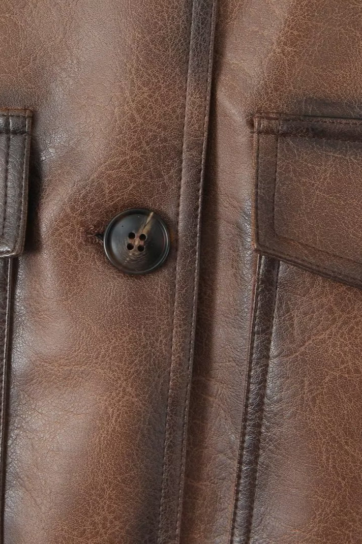 Brown Vintage Faux Leather Coat image 6