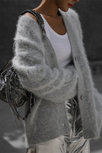 V-Neck Fluffy Knit Cardigan Sweater image 13