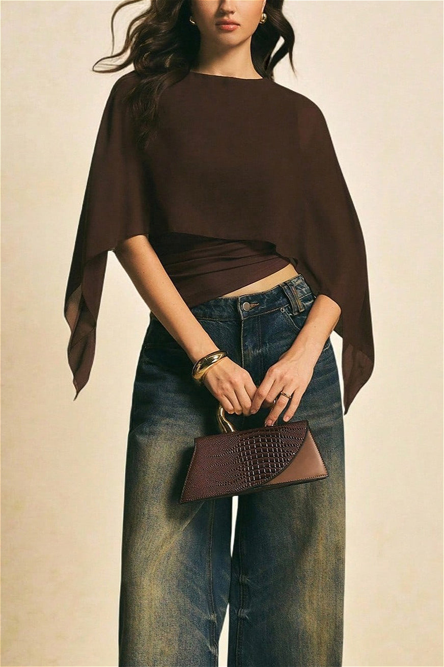 Chiffon Cape Sleeve Irregular Hem Blous image 4