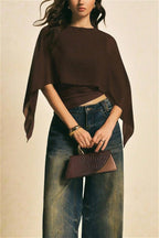 Chiffon Cape Sleeve Irregular Hem Blous image 4