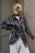 Plaid Mid Length Double Pocket Shirt Blouse image 1