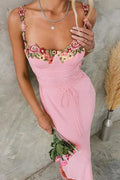 Floral Cup Detail Lace-Up Bodycon Maxi Dress image 1