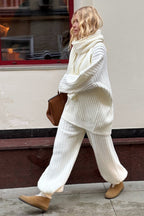 Relaxed Fit V Neck Ribbed Sweater with Pants Two Piece Pants Set image 12