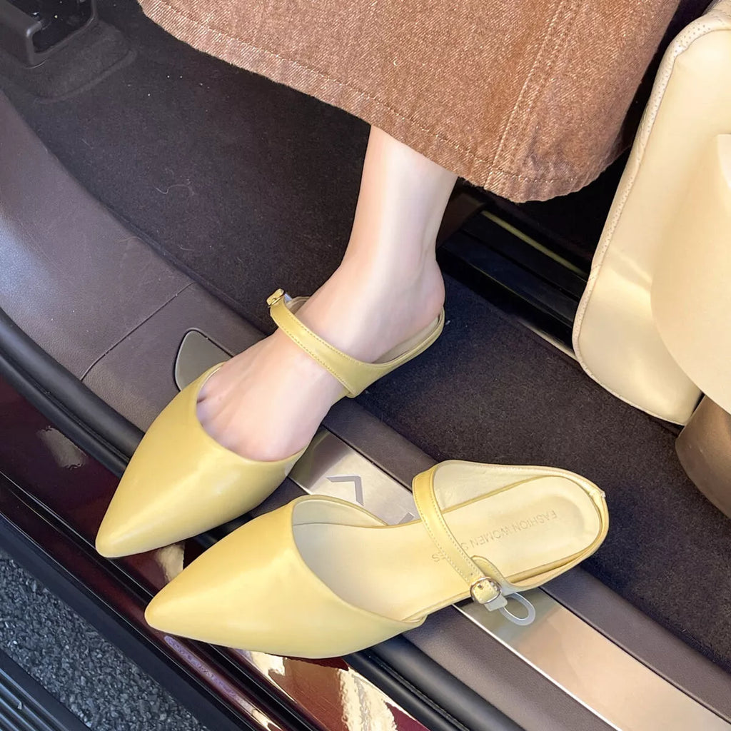 Amelie Flat Sandals detail view styled for Avrienne