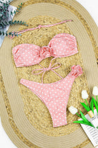 Chic Dot Print Floral Embroidery High Waist Bikini Sets image 4