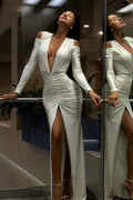 Deep V Off Shoulder Ruched Maxi Dress image 1
