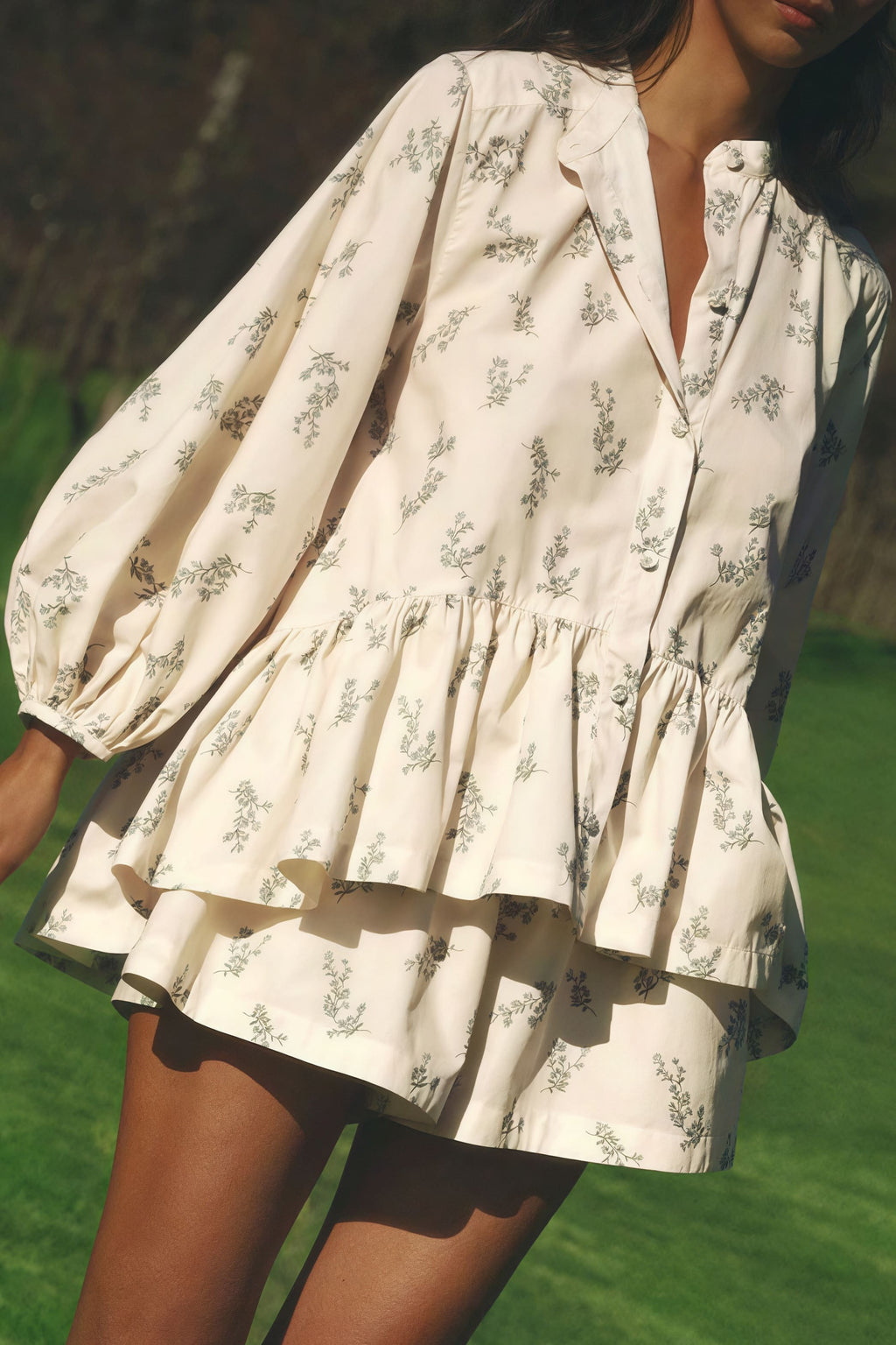 Puff Sleeve High Neck Ruffle Floral Two Piece Set image 5
