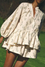 Puff Sleeve High Neck Ruffle Floral Two Piece Set image 5
