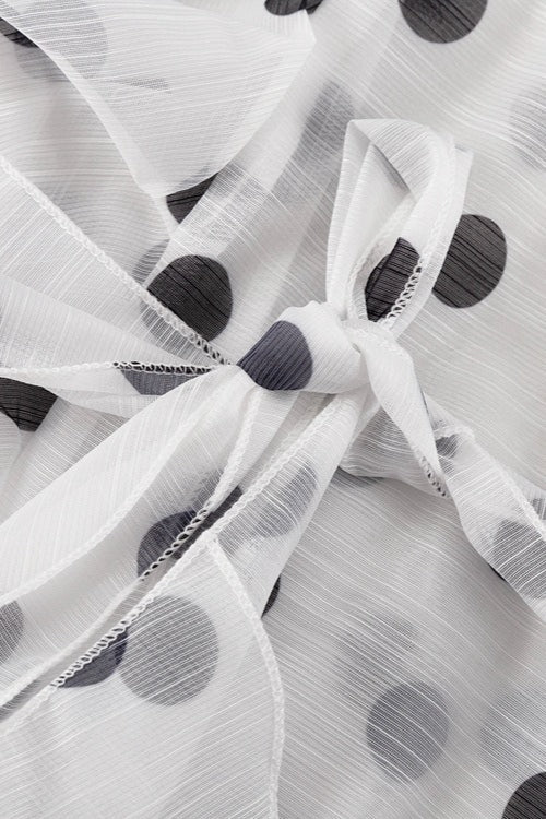 Dot Ruffled Tie Stand Collar Blouse image 3