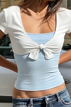 Casual Contrast Tie Two Piece Blouse image 2