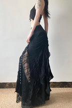 Y2K Goth Lace-Up Paneled Patchwork Maxi Skirt image 2