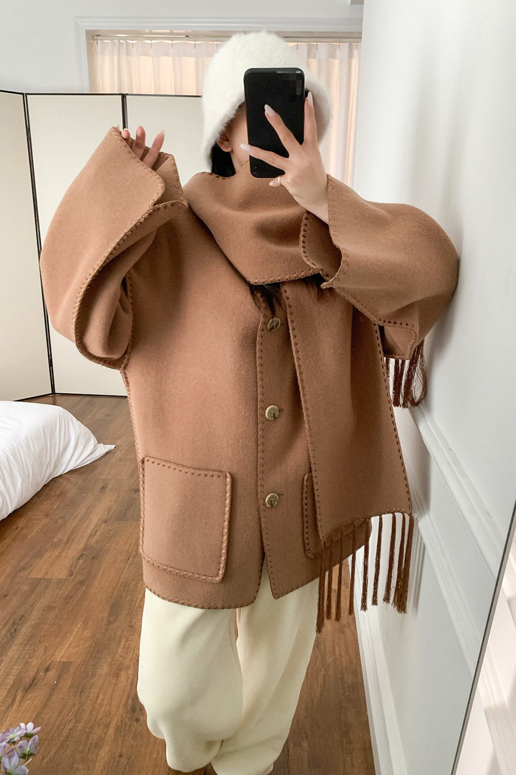 Scarf Collar Tassel Solid Wool Embroidered Coat image 4