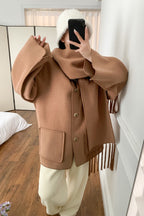 Scarf Collar Tassel Solid Wool Embroidered Coat image 4