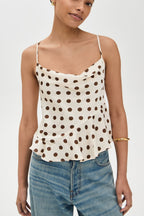 Ruffle Draped Neck Polka Dot Tie Back Cami Top image 1