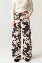 Chic Retro Cow Print Washed Straight Jeans image 1