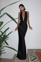 V-Neck Halter Backless Split Maxi Party Dress image 11