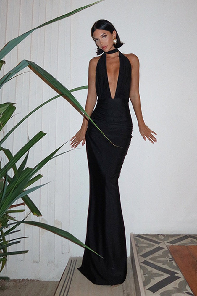 V-Neck Halter Backless Split Maxi Party Dress image 11