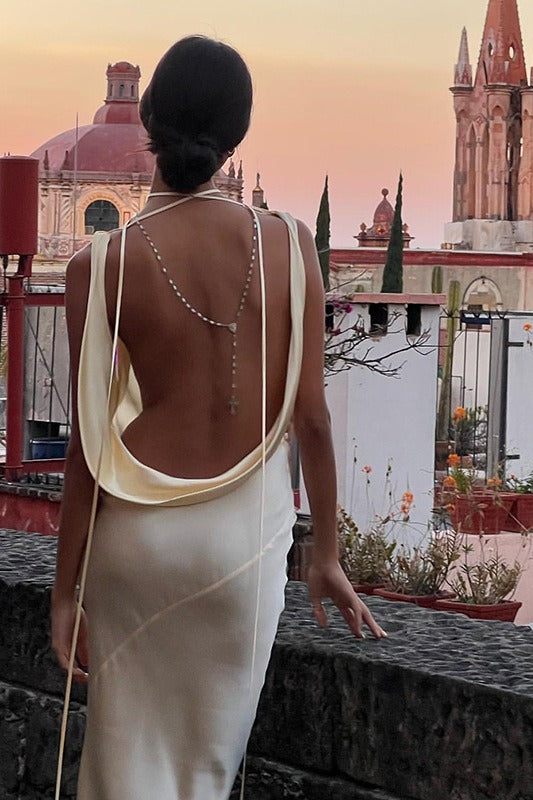 Satin Cowl Neck Backless Formal Dress image 3