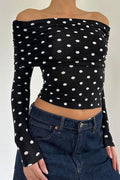 Polka Dot Color Block Off-Shoulder Crop Top image 1