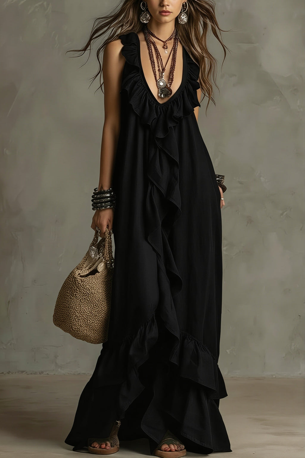 Ruffle Sleeveless Casual Long Boho Dress image 6