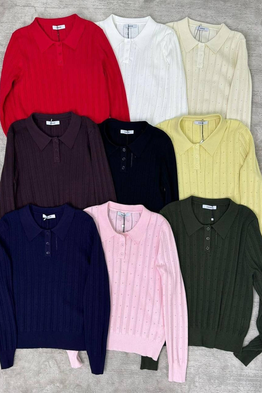 Jacquard Polo Collar Long Sleeve Loose Blouse image 18