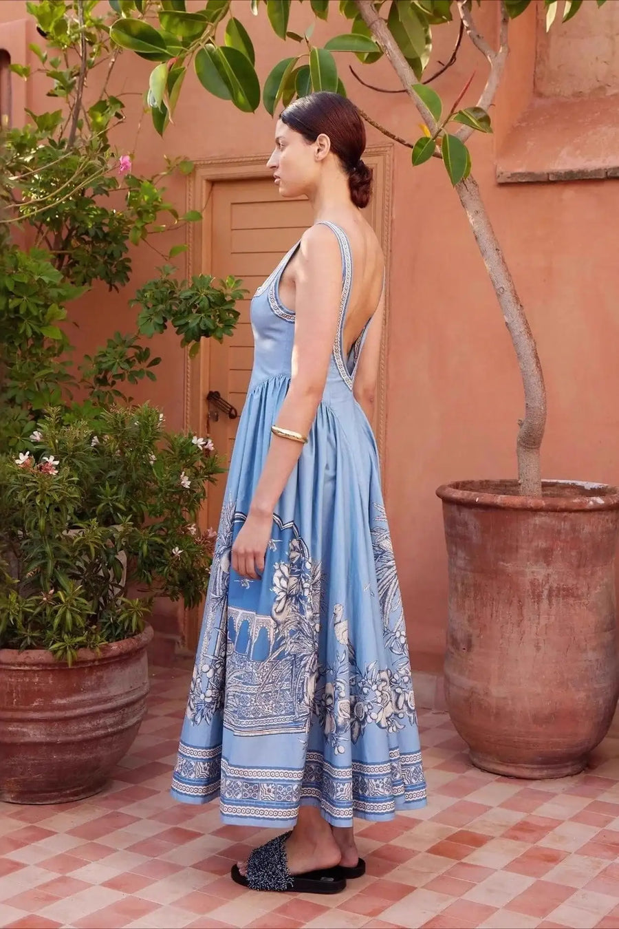 Artistic Print Linen Relaxed Fit Maxi Dress image 2