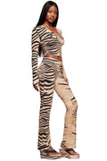 Animal Print Hooded Elastic Two Piece Set image 1