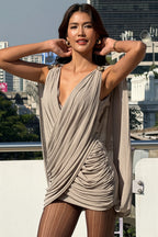 Sexy Solid Deep V Asymmetric Mini Dress image 2