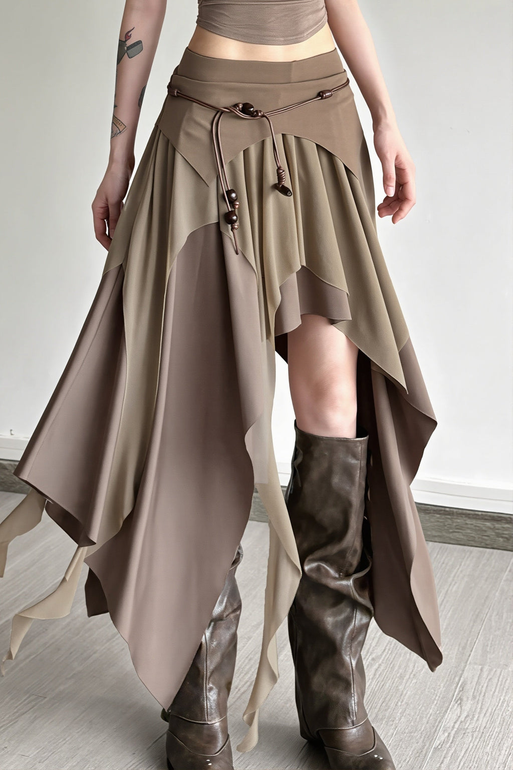 High Waist Irregular Layered Split Skirt image 2