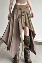 High Waist Irregular Layered Split Skirt image 2